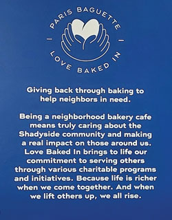 “Love Baked In” mission statement of charitable partnerships.