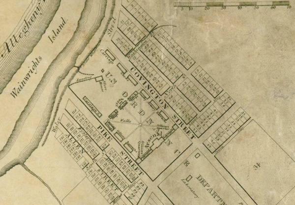 By 1835, that stream had been diverted from the Lower Arsenal, though it still shows up on Washington Street (now called Willow Street).